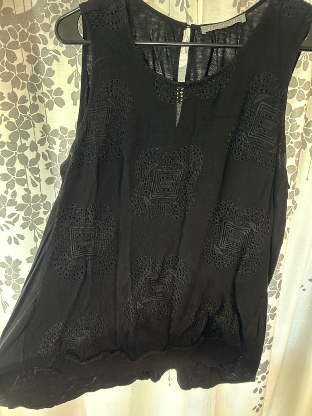 Daniel Rainn Black Crochet-Panel Sleeveless Tank